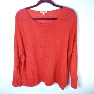 Eileen Fisher Reddish Orange Organic Linen Medium Knit Blouse Sweater